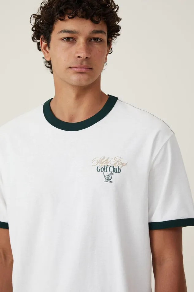 Men Graphic TShirts Cotton On Premium Loose Fit Art TShirt Vintage White Pine Needle Green Golf Tour