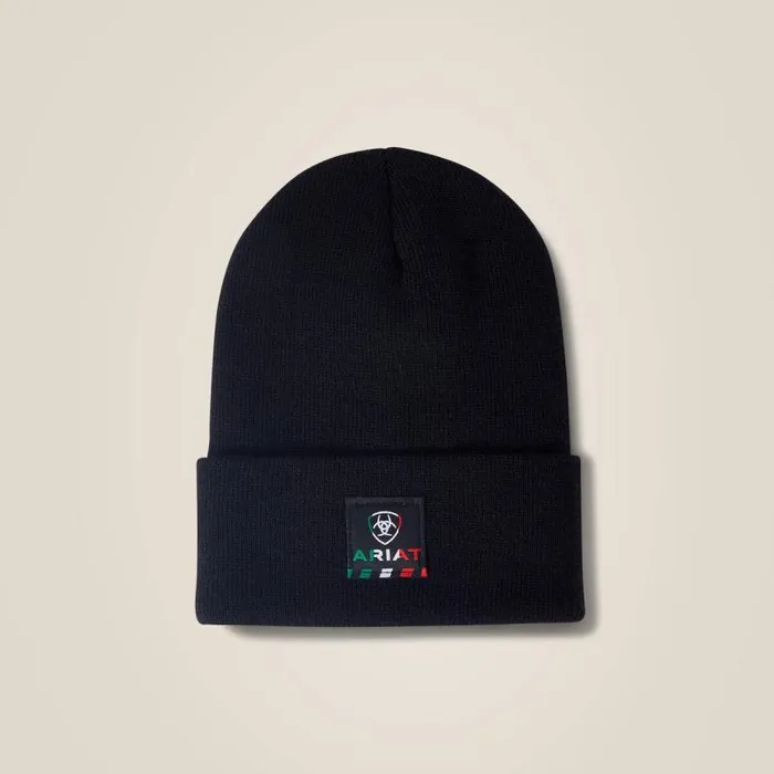 Men Hats and Caps Ariat Rebar Mexican Flag Patch Beanie Black