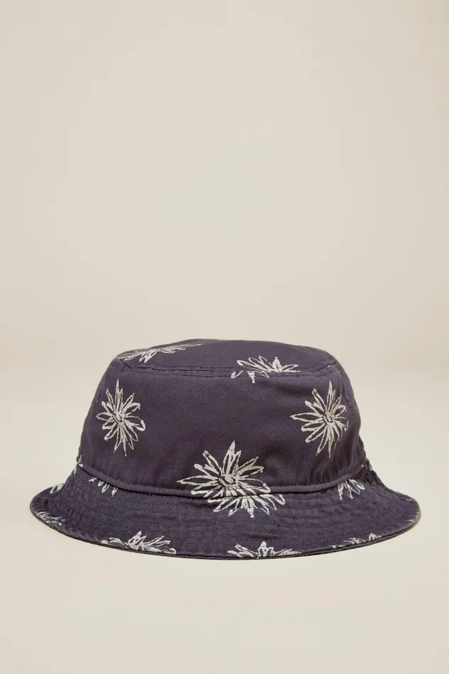 Men Hats Cotton On Bucket Hat Washed Blackfloral