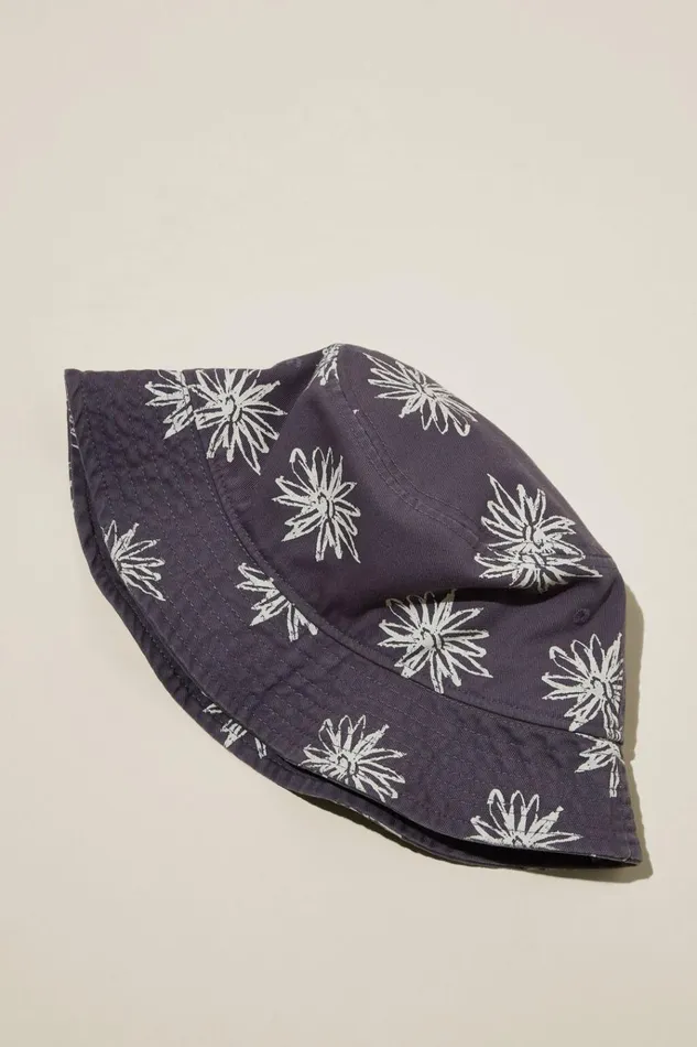 Men Hats Cotton On Bucket Hat Washed Blackfloral Men Hats Cotton On Bucket Hat Washed Blackfloral