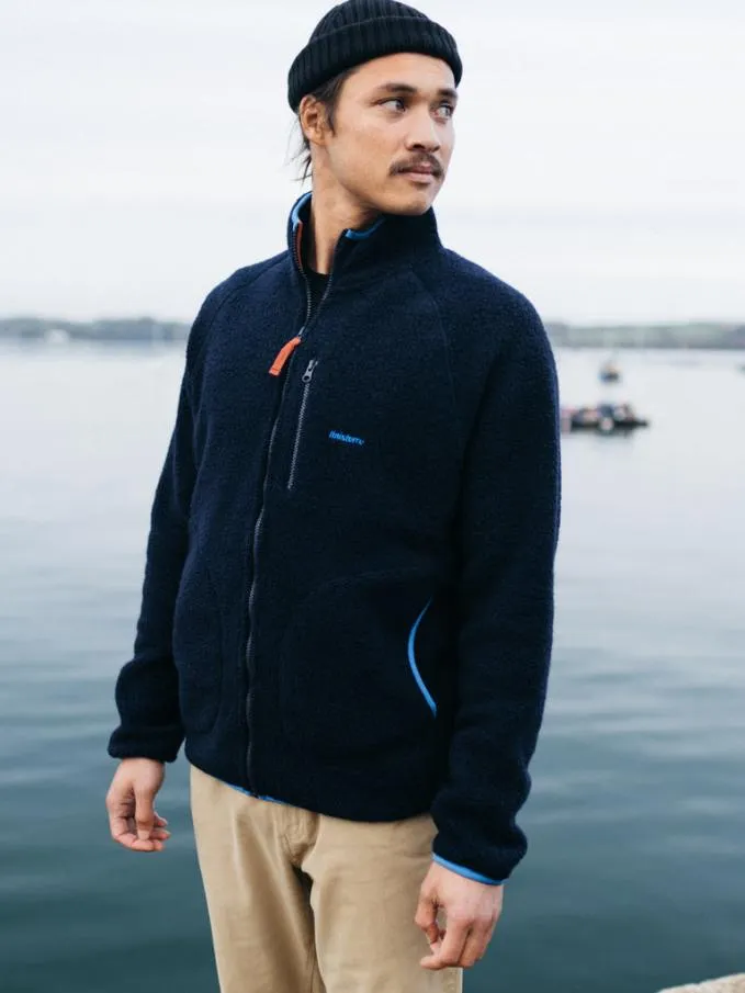 Men Hegen Full Zip Wool Fleece Navy Finisterre Fleece