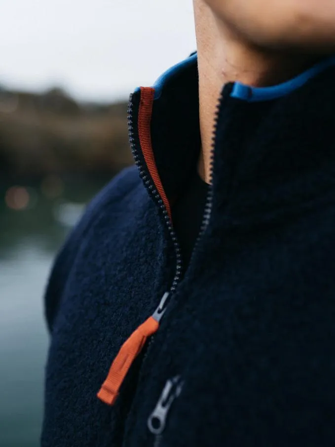 Men Hegen Full Zip Wool Fleece Navy Finisterre Fleece