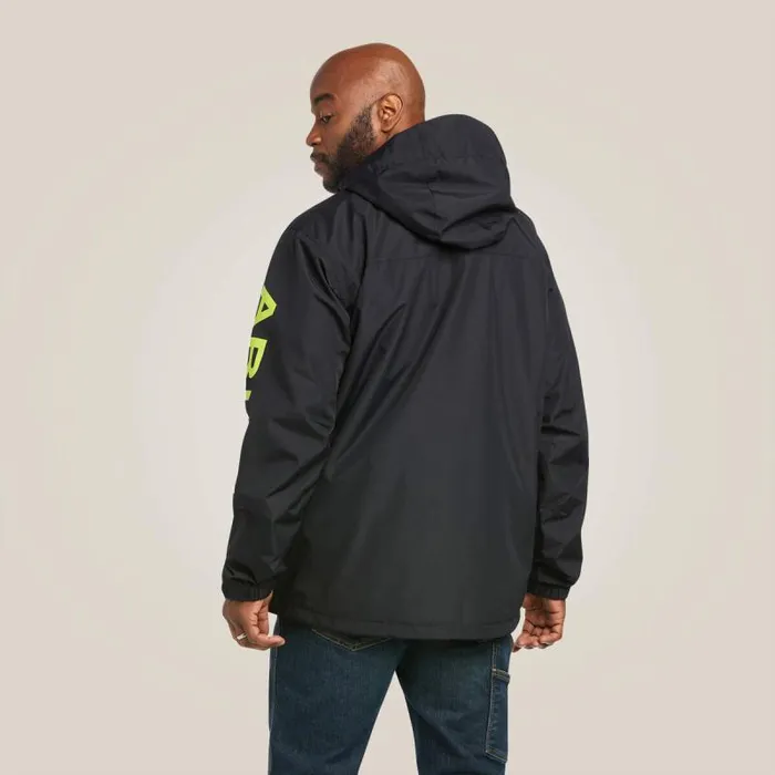 Men Jackets and Vests Ariat Rebar Stormshell Logo Waterproof Jacket Blacklime
