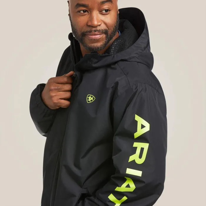 Men Jackets and Vests Ariat Rebar Stormshell Logo Waterproof Jacket Blacklime