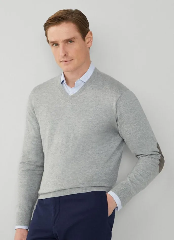 Men Knitwear Hackett London Cotton And Cashmere VNeck Jumper Cement