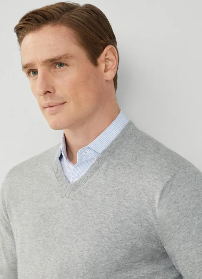 Men Knitwear Hackett London Cotton And Cashmere VNeck Jumper Cement
