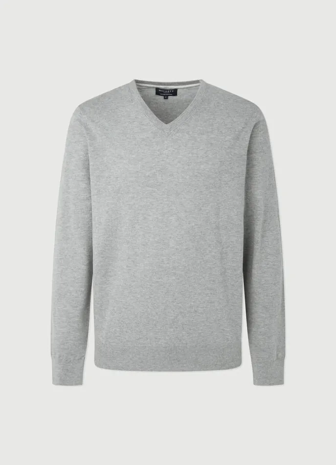 Men Knitwear Hackett London Cotton And Cashmere VNeck Jumper Cement