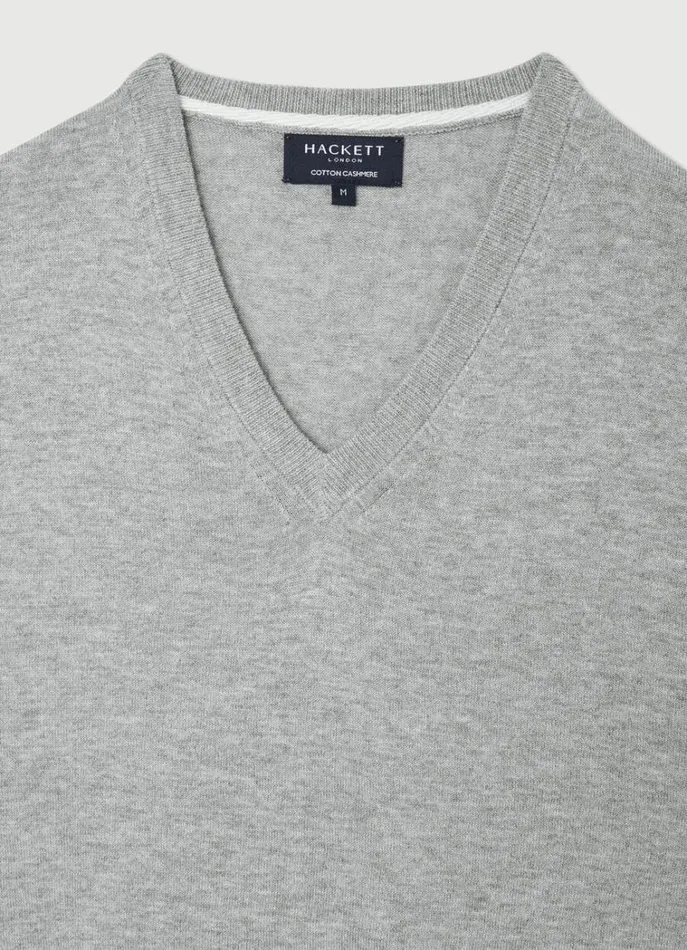 Men Knitwear Hackett London Cotton And Cashmere VNeck Jumper Cement