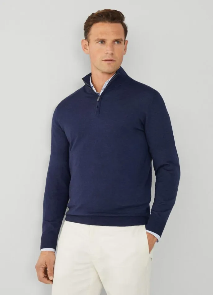 Men Knitwear Hackett London Wool HalfZip Jumper Navy