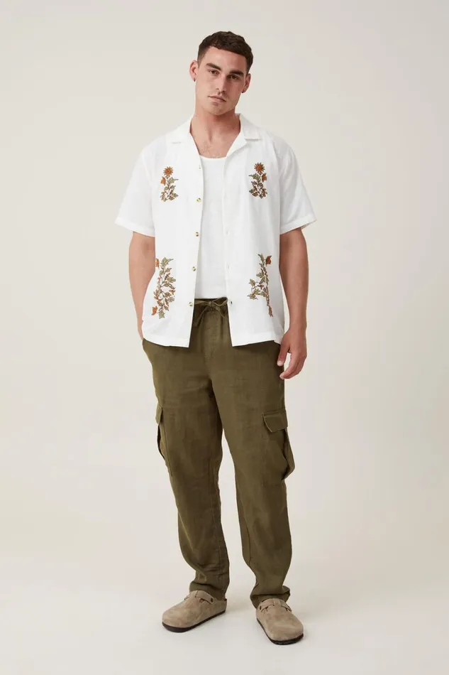 Men Pants Cotton On Cargo Linen Pant Fatigue Green Cargo