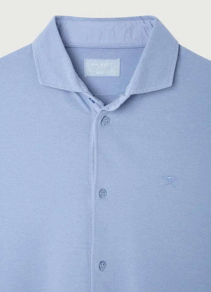 Men Polo Shirts Hackett London Slim Fit Stretch Piqu Shirt Chambray Blue