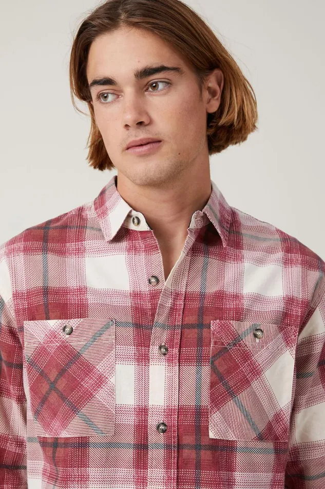 Men Shirts and Polos Cotton On Aberdeen Long Sleeve Shirt Vintage Red Check Men Shirts and Polos Cotton On Aberdeen Long Sleeve Shirt Vintage Red Check