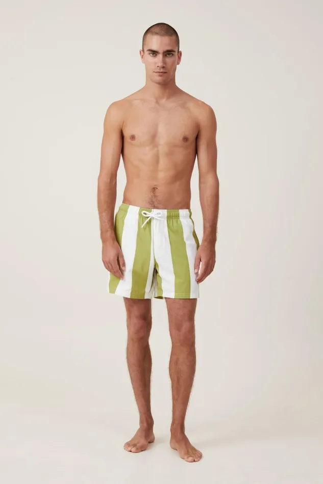 Men Shorts Cotton On Stretch Swim Short Sage Bold Stripe