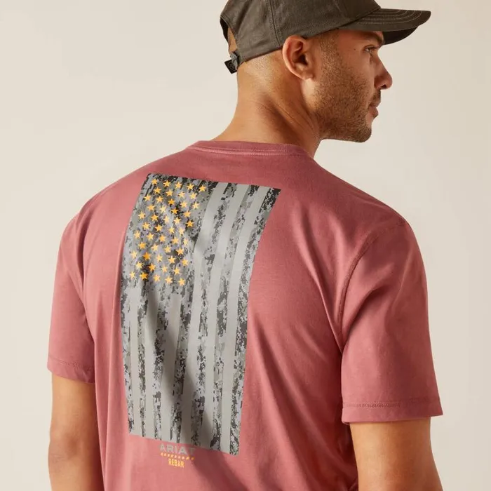 Men TShirts and Polos Ariat Rebar Workman Reflective Flag TShirt Roan Rouge