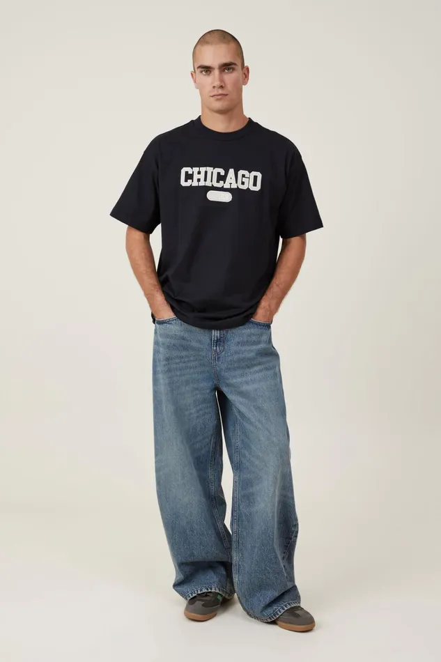 Men Tees and Tanks Cotton On Box Fit College TShirt Black Chicago