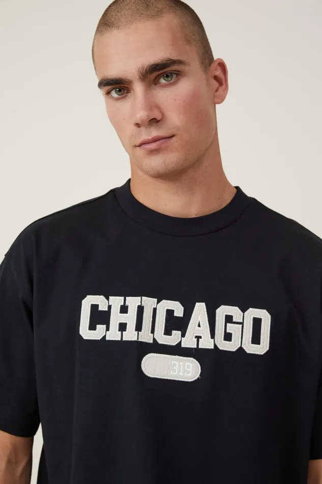 Men Tees and Tanks Cotton On Box Fit College TShirt Black Chicago