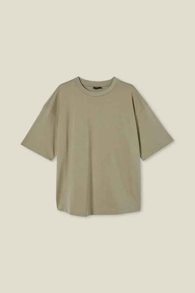 Men Tees and Tanks Cotton On Box Fit Scooped Hem TShirt Moss Stone
