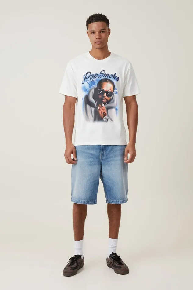 Men Tees and Tanks Cotton On Loose Fit Music TShirt Lcn Bra Vintage Whitepop Smoke 8211 Airbrush