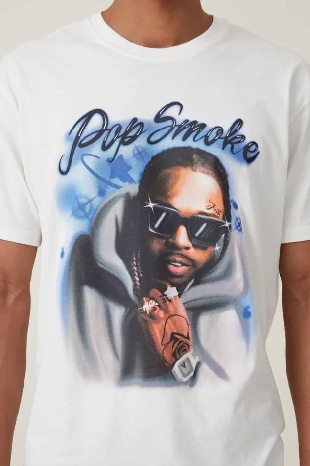 Men Tees and Tanks Cotton On Loose Fit Music TShirt Lcn Bra Vintage Whitepop Smoke 8211 Airbrush