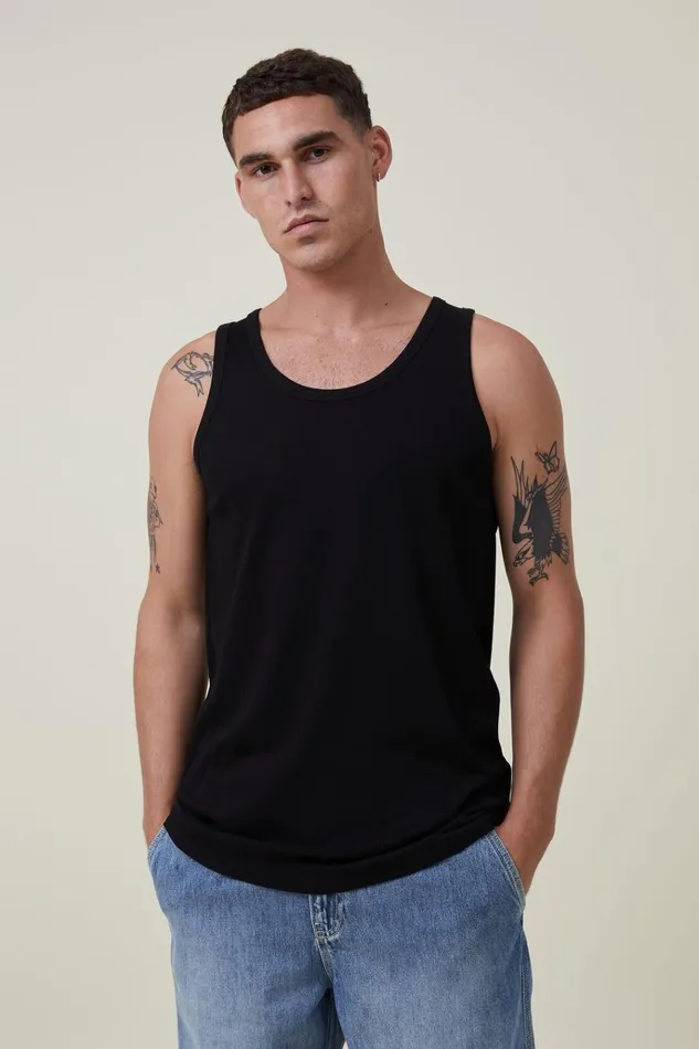 Men Tees and Tanks Cotton On Loose Fit Rib Tank Black