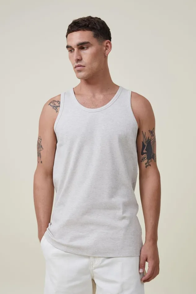 Men Tees and Tanks Cotton On Loose Fit Rib Tank Oatmeal Marle