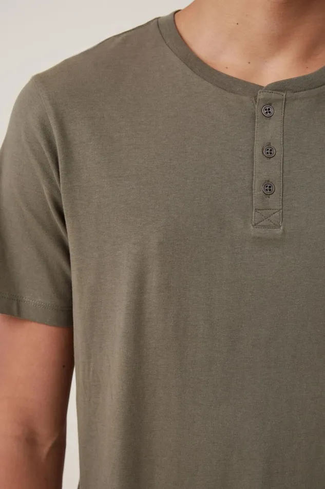 Men Tees and Tanks Cotton On Organic Henley TShirt Military