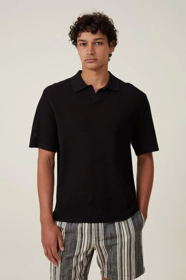 Men Tees and Tanks Cotton On Resort Short Sleeve Polo Jet Black