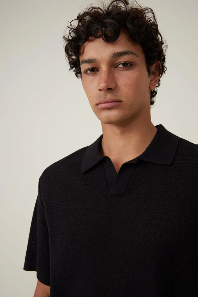 Men Tees and Tanks Cotton On Resort Short Sleeve Polo Jet Black