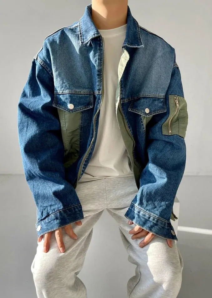 Men The Frankie Shop Nash Denim ColorBlock Jacket 8211 Blue Blue