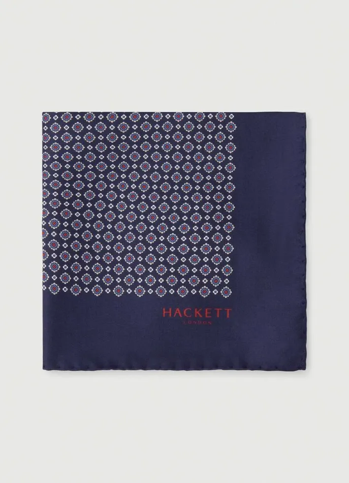 Men Ties and Pocket Squares Hackett London Silk Medallion Handkerchief Navy
