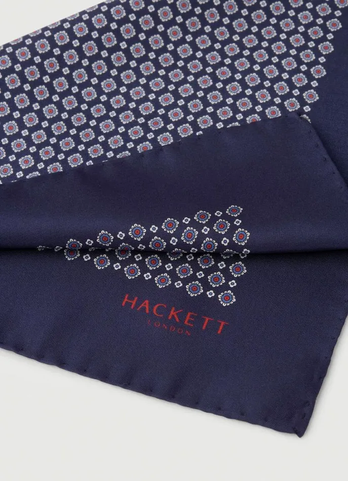 Men Ties and Pocket Squares Hackett London Silk Medallion Handkerchief Navy