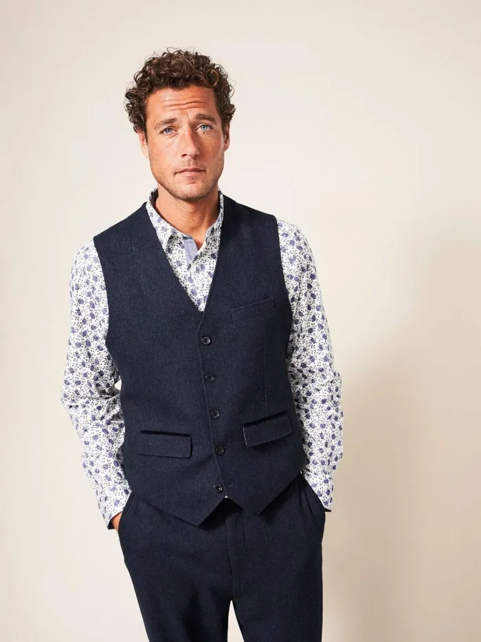 Men White Stuff Blazers Heath Regular Fit Waistcoat Dark Navy