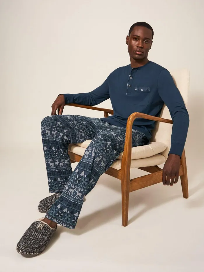 Men White Stuff Pyjamas Moose Novelty PJ Trouser Navy Print