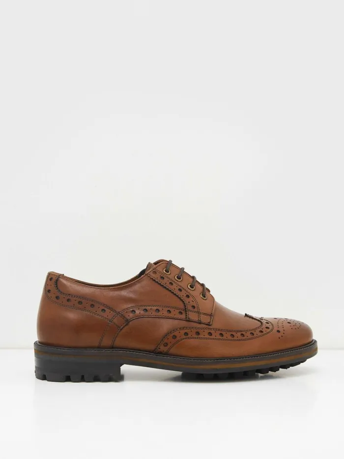 Men White Stuff Shoes Arlo Brogue Leather Shoe Dark Tan