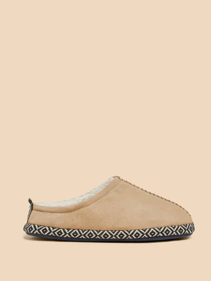 Men White Stuff Slippers Suede Borg Mule Slipper Light Tan