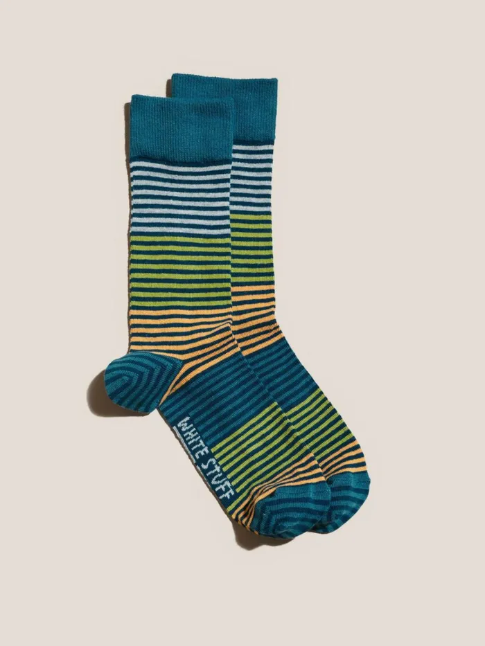 Men White Stuff Socks Block Stripe Sock Teal Multi