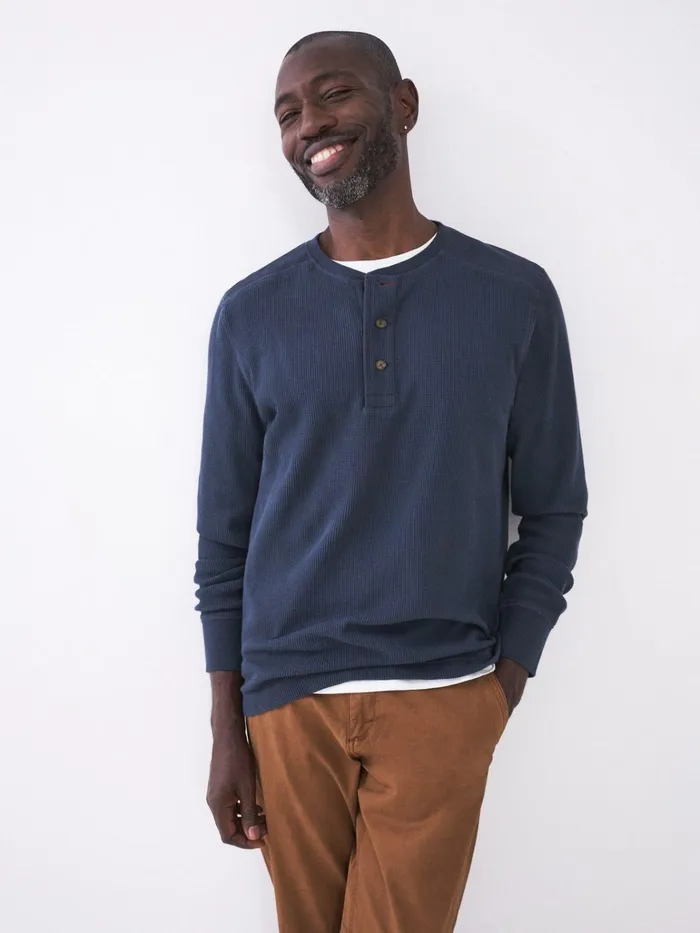Men White Stuff Tshirts Porter Waffle Henley Dark Navy