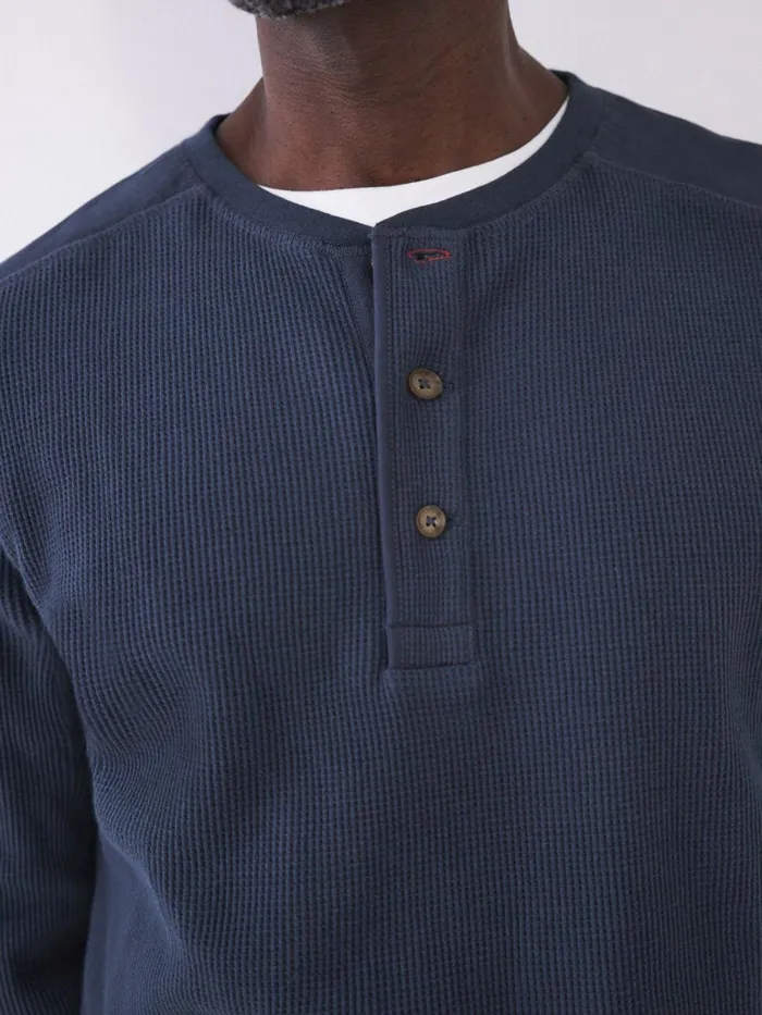 Men White Stuff Tshirts Porter Waffle Henley Dark Navy