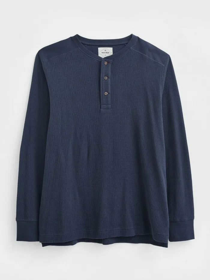 Men White Stuff Tshirts Porter Waffle Henley Dark Navy
