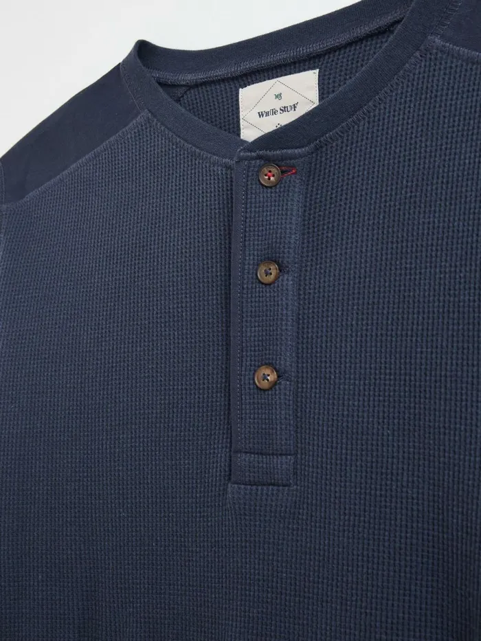Men White Stuff Tshirts Porter Waffle Henley Dark Navy