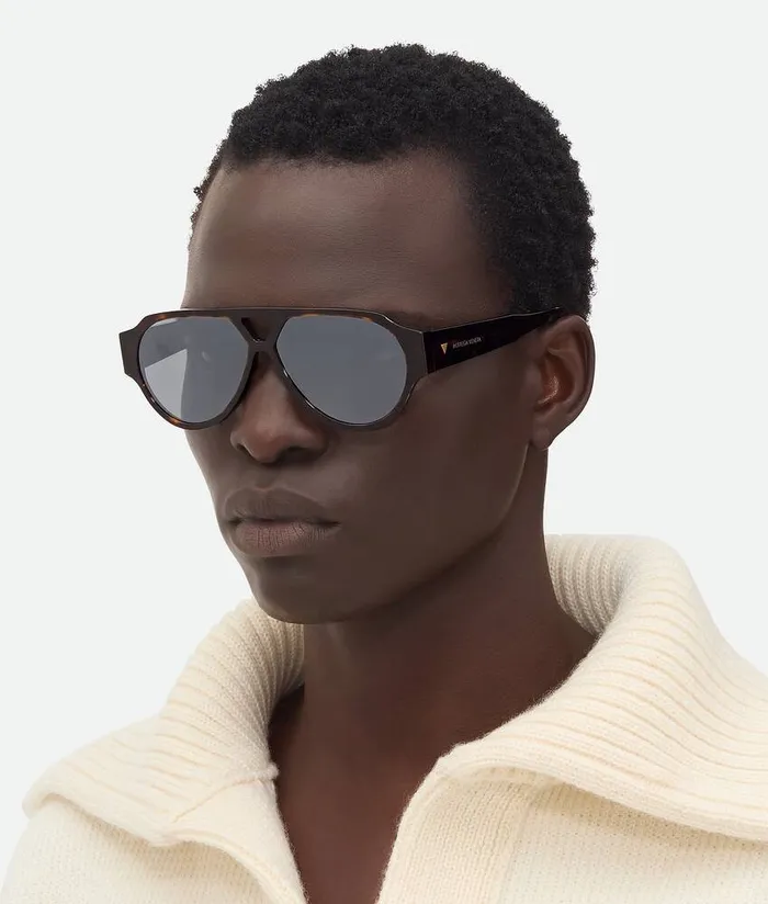 MenWomen Bottega Veneta Sunglasses Soft Aviator Sunglasses Havanagrey
