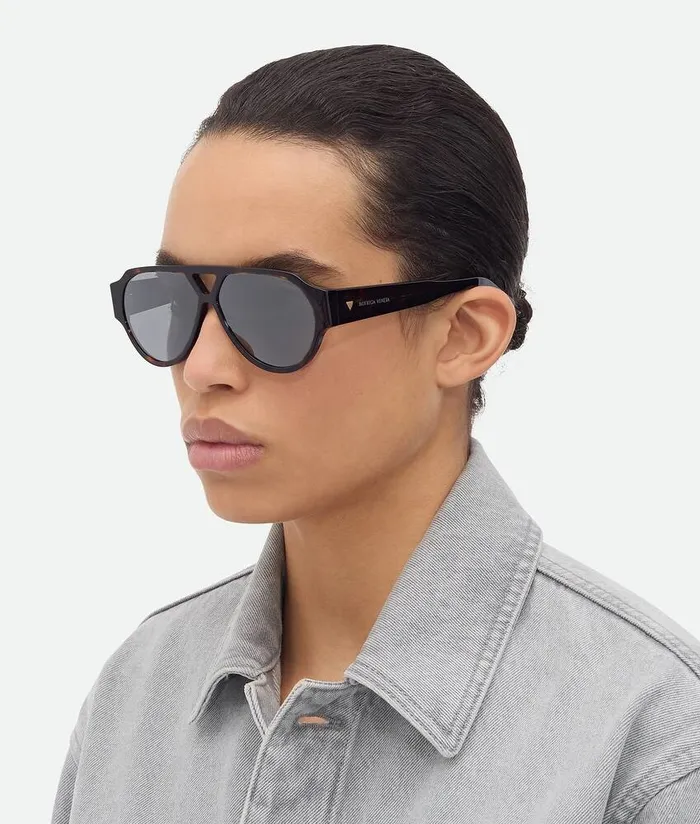 MenWomen Bottega Veneta Sunglasses Soft Aviator Sunglasses Havanagrey