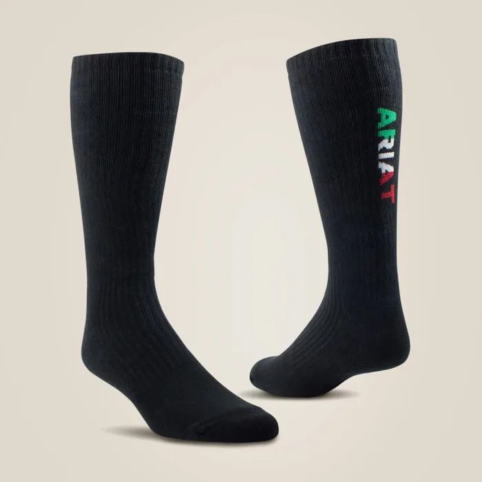 MenWomen Socks Ariat Premium Ringspun Cotton Mid Calf Mexico Work Sock 3 Pair Pack Black