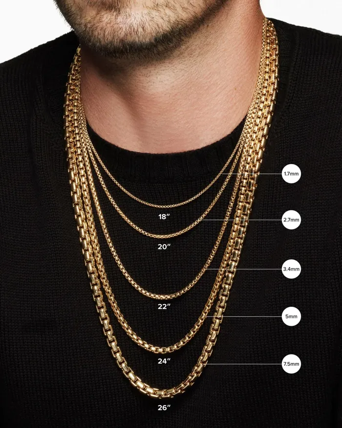 Mens Box Chain Necklace In 18K Yellow Gold 5mm Men David Yurman Chains Mens Box Chain Necklace In 18K Yellow Gold 5mm Men David Yurman Chains