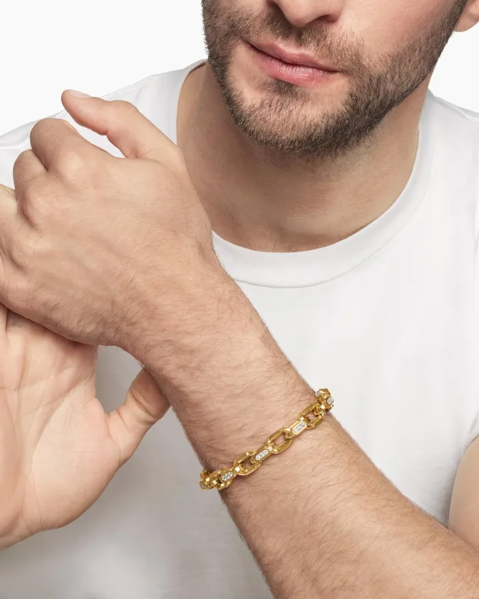 Mens Faceted Chain Bracelet In 18K Yellow Gold 95mm Men David Yurman Chain Mens Faceted Chain Bracelet In 18K Yellow Gold 95mm Men David Yurman Chain