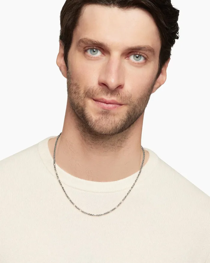 Mens Open Station Box Chain Necklace In Sterling Silver 3mm Men David Yurman Chains