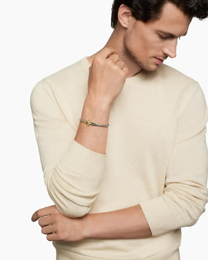 Mens Waves Dagger Bracelet In Sterling Silver With 18K Yellow Gold 5mm Men David Yurman Chain