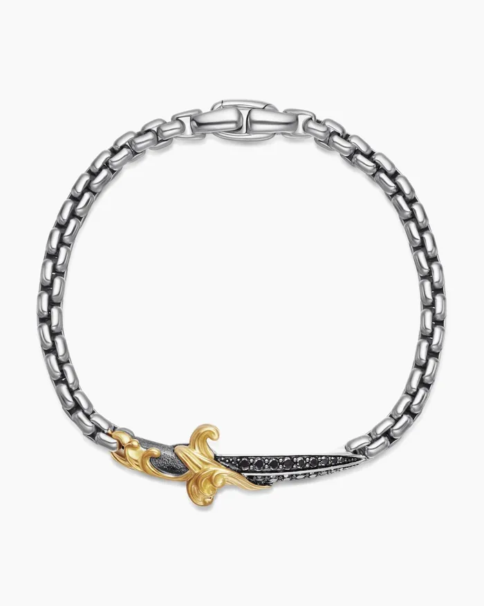 Mens Waves Dagger Bracelet In Sterling Silver With 18K Yellow Gold 5mm Men David Yurman Chain