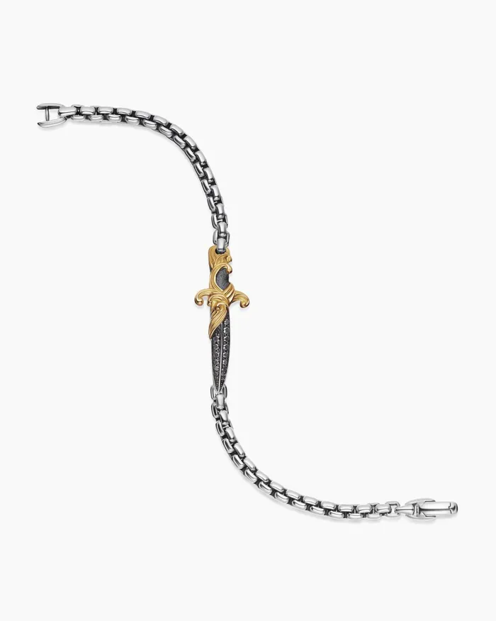 Mens Waves Dagger Bracelet In Sterling Silver With 18K Yellow Gold 5mm Men David Yurman Chain