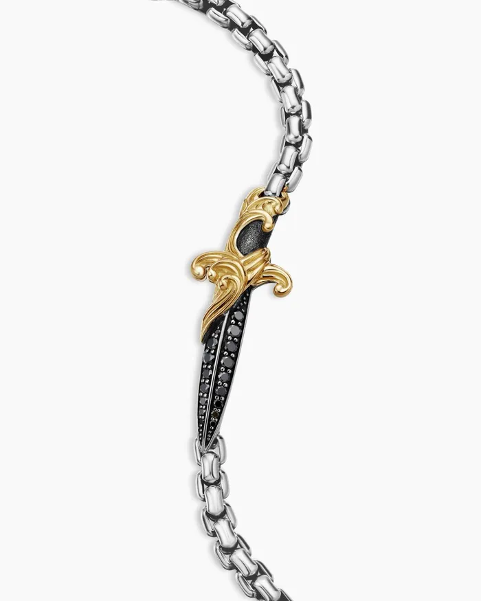 Mens Waves Dagger Bracelet In Sterling Silver With 18K Yellow Gold 5mm Men David Yurman Chain